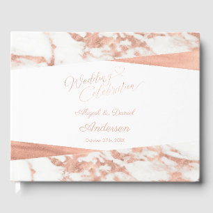 Rose Gold White Marble Custom Wedding Guest Book