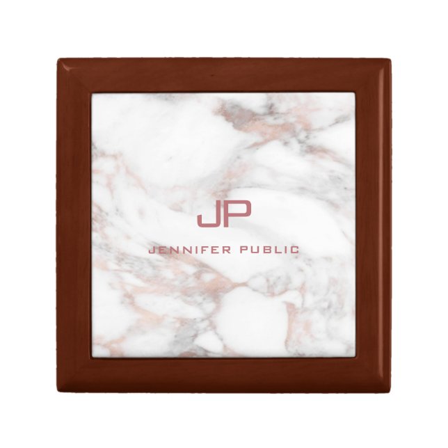 Rose Gold White Marble Elegant Monogram Template Gift Box (Front)