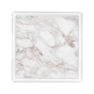 Rose Gold White Marble Elegant Trendy Template Acrylic Tray