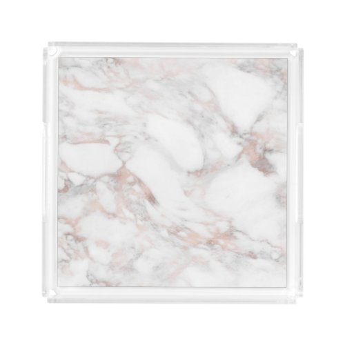 Rose Gold White Marble Elegant Trendy Template Acrylic Tray
