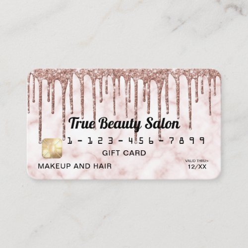 Rose Gold White Marble Glitter Drips Gift Credit Business Card
