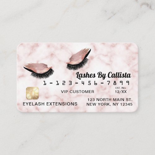 Rose Gold White Marble Glitter Lashes Credit Business Card