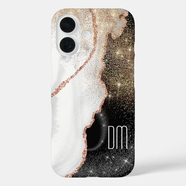 Rose Gold White Marble Glitter Monogram Case-Mate iPhone Case (Back)