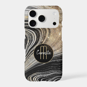 Rose Gold White Marble Glitter Monogram iPhone 17 Pro Case