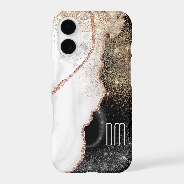 Rose Gold White Marble Glitter Monogram iPhone Case (Back)