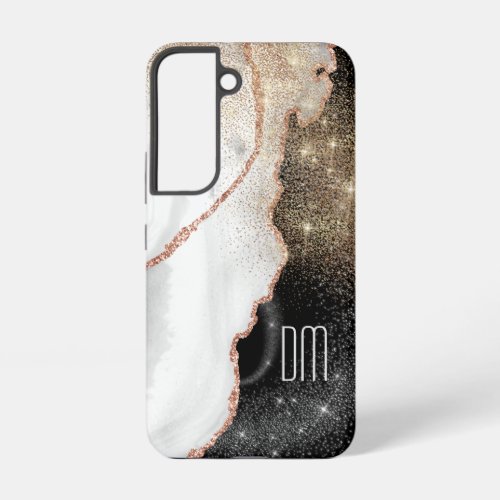 Rose Gold White Marble Glitter Monogram Samsung Galaxy S22 Case