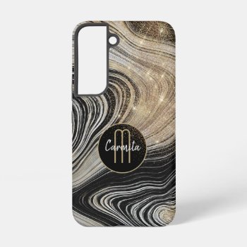 Rose Gold White Marble Glitter Monogram Samsung Galaxy S22 Case by MegaCase at Zazzle