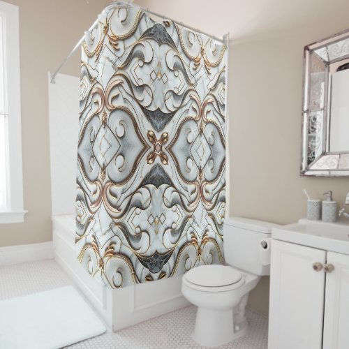 Rose Gold White Marble Luxurious Glam Shower Curtain