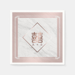 Rose Gold & White Marble Modern Chinese Wedding Napkins