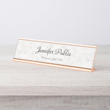 Rose Gold White Marble Modern Elegant Template Desk Name Plate