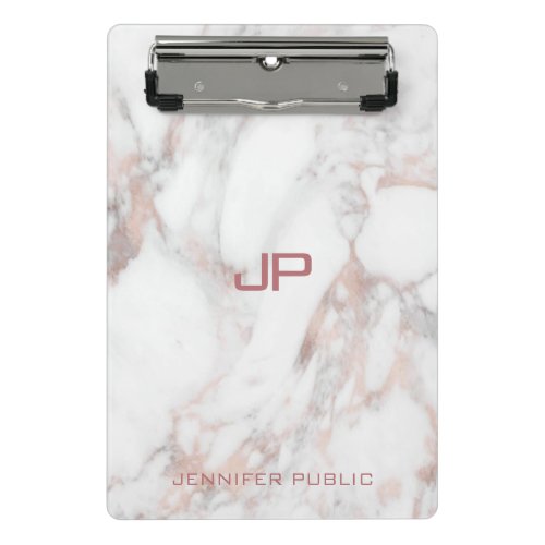 Rose Gold White Marble Modern Monogram Elegant Mini Clipboard