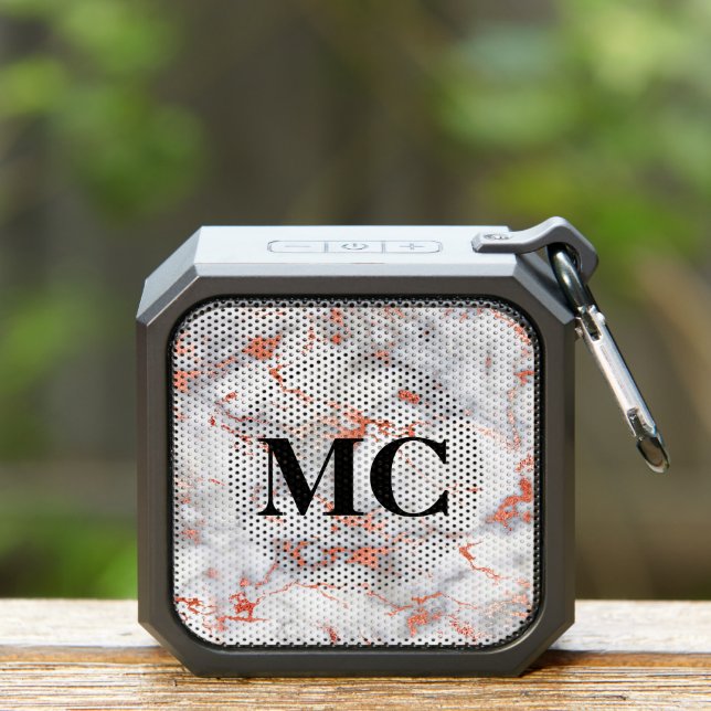 Rose Gold White Marble & Monogram Bluetooth Speaker (Insitu(Outdoor))