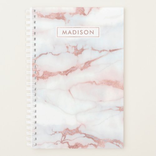 Rose Gold White Marble Personalized Name Custom Planner