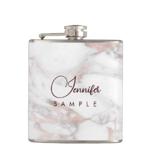 Rose Gold White Marble Template Best Monogram Flask