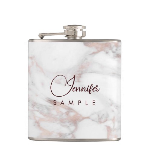 Rose Gold White Marble Template Best Monogram Flask