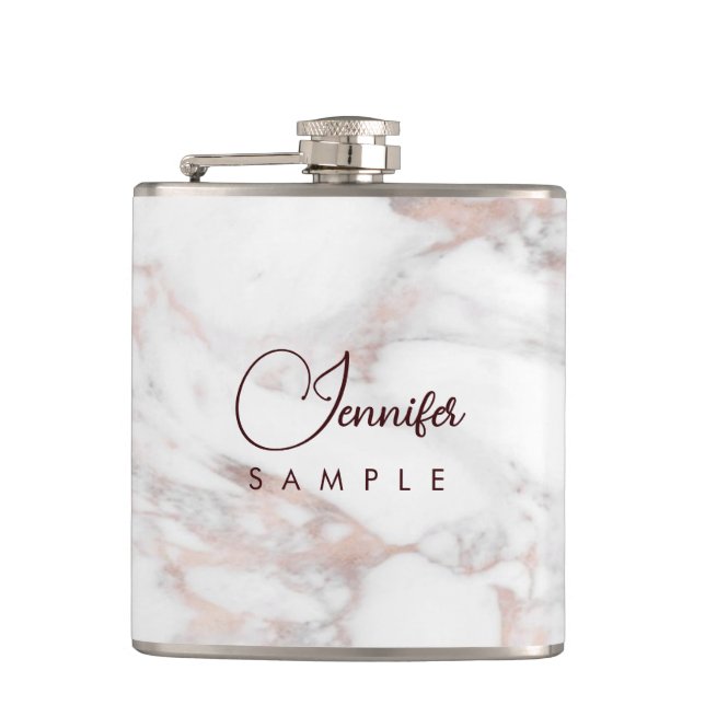 Rose Gold White Marble Template Best Monogram Flask (Front)