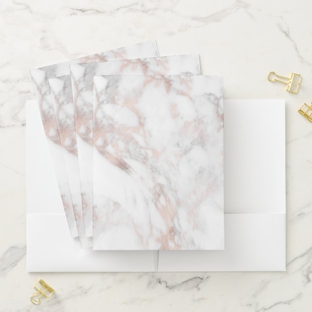 Rose Gold White Marble Template Elegant Trendy Pocket Folder (In Situ)