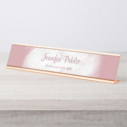 Rose Gold White Marble Template Modern Elegant Desk Name Plate