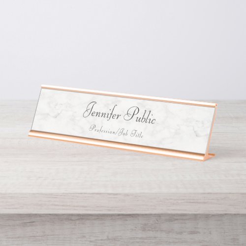 Rose Gold White Marble Template Professional Desk Name Plate