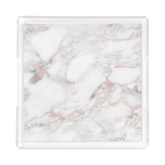 Rose Gold White Marble Trendy Elegant Template Acrylic Tray (Front)