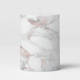 Rose Gold White Marble Trendy Elegant Template Pillar Candle
