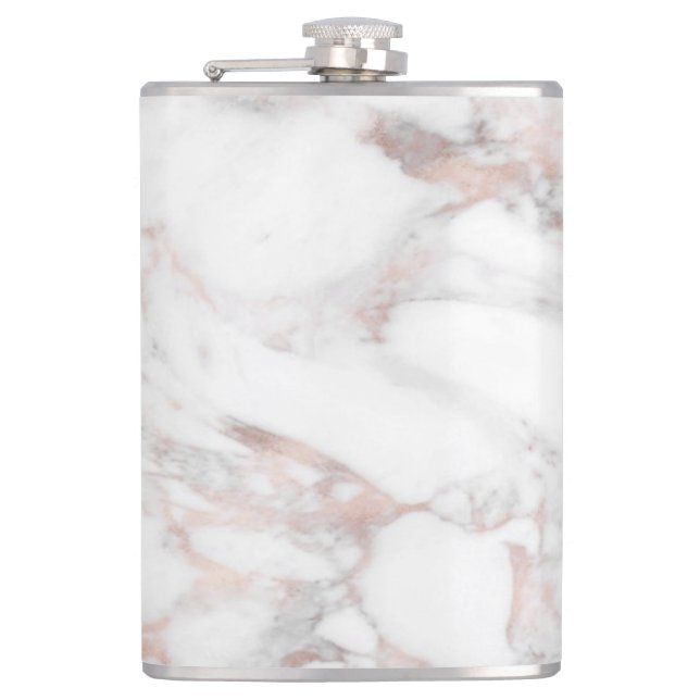 Rose Gold White Marble Trendy Template Elegant Flask (Front)