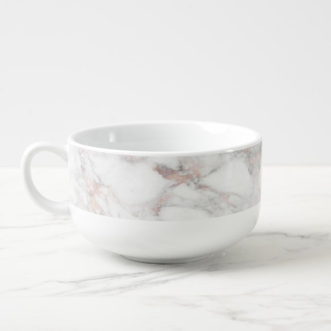 Rose Gold White Marble Trendy Template Elegant Soup Mug (Right)
