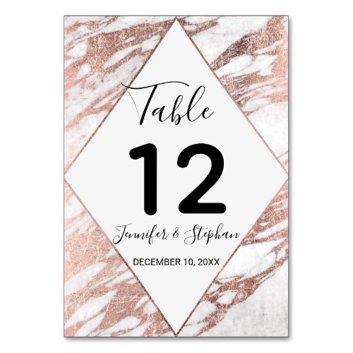 Rose Gold White Modern Marble Table Number