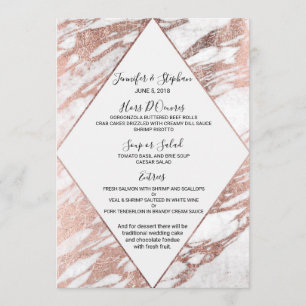 Rose Gold White Modern Marble Wedding Menu