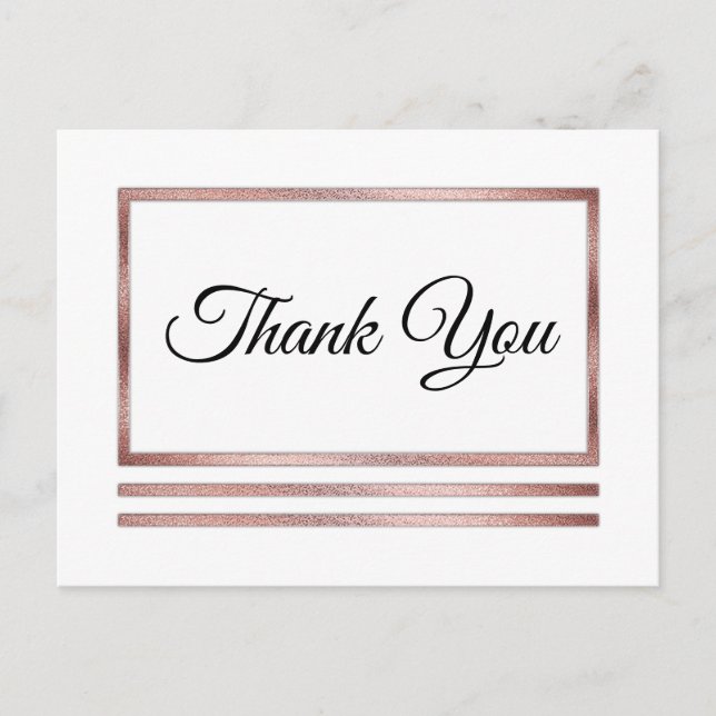 Rose Gold | White Modern Simple Elegant Thank You Postcard (Front)