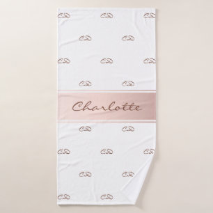 Rose gold white monogram modern elegant name bath towel
