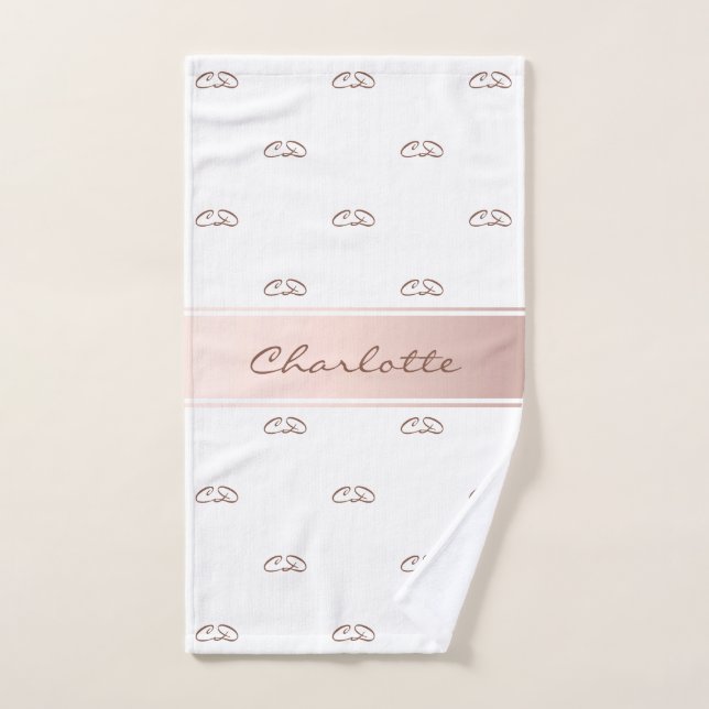 Rose gold white monogram modern elegant name hand towel  (Hand Towel)