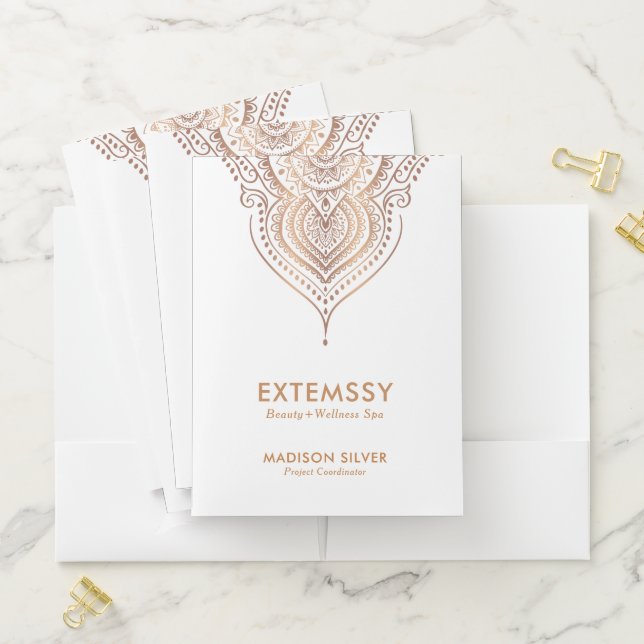 Rose-Gold White Ornate Paisley Mandala Ornament Pocket Folder (In Situ)