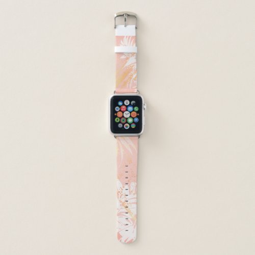 Rose gold white palm tree leaves abstract apple watch band