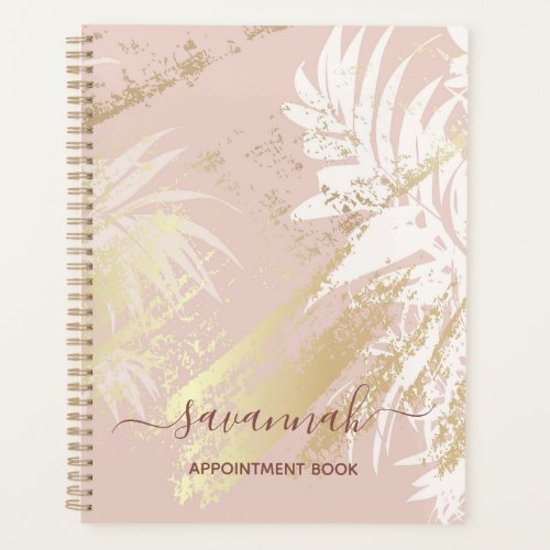 Rose gold white palm tree leaves pink 2023 planner