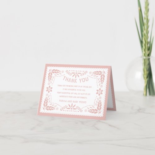 Rose gold white papel picado Baby girl Shower Thank You Card