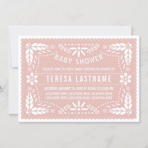 Rose gold white papel picado  Mexican baby shower Invitation