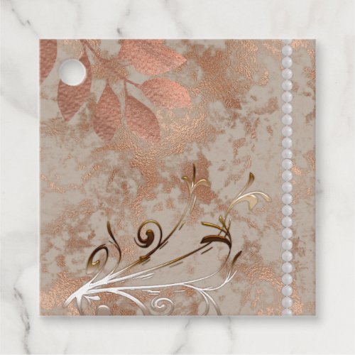 Rose Gold White Pearls Floral Swirl Square Favor Favor Tags