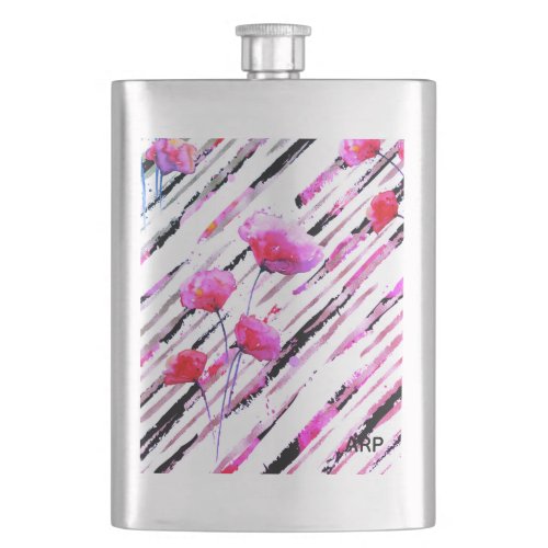  Rose Gold White Pink Lavender Poppy Pattern Flask