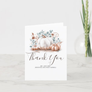 Rose Gold & White Pumpkins Fall Wedding Thank You Card