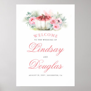 Rose Gold White Pumpkins Fall Wedding Welcome Sign