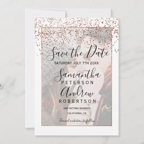Rose gold white save the date photo wedding