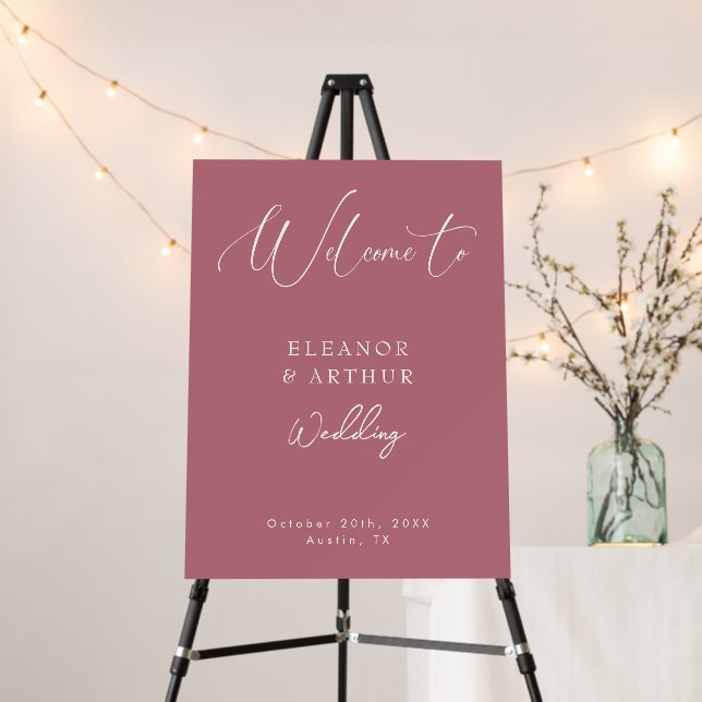 Rose Gold White Script Wedding Welcome Sign (In Situ (Stand))