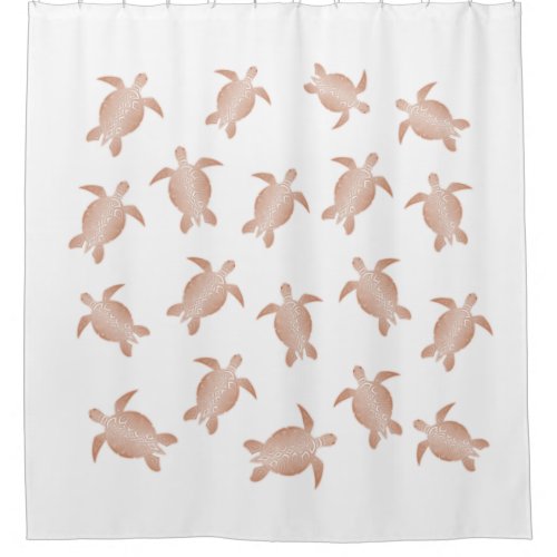 Rose Gold White Sea Turtles Shower Curtain