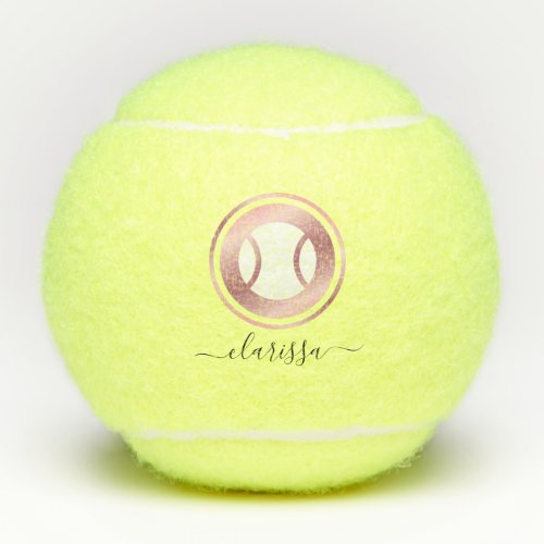 Rose Gold White Signature Calligraphy Girls Name Tennis Balls