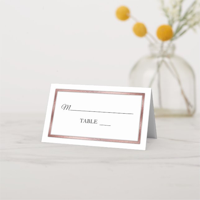 Rose Gold | White Simple Elegant Place Cards (Front)