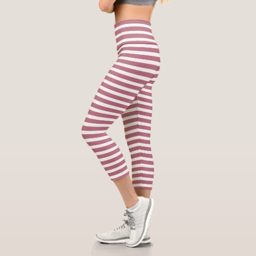 Rose Gold White Simple Horizontal Striped Capri Leggings