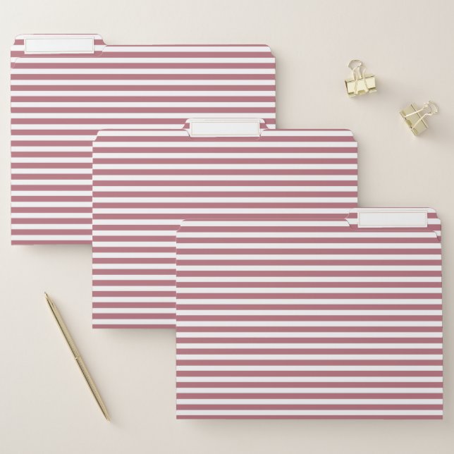 Rose Gold White Simple Horizontal Striped File Folder (Set)