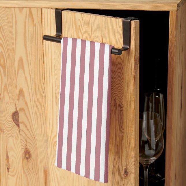 Rose Gold White Simple Horizontal Striped Kitchen Towel (Thirds Fold)
