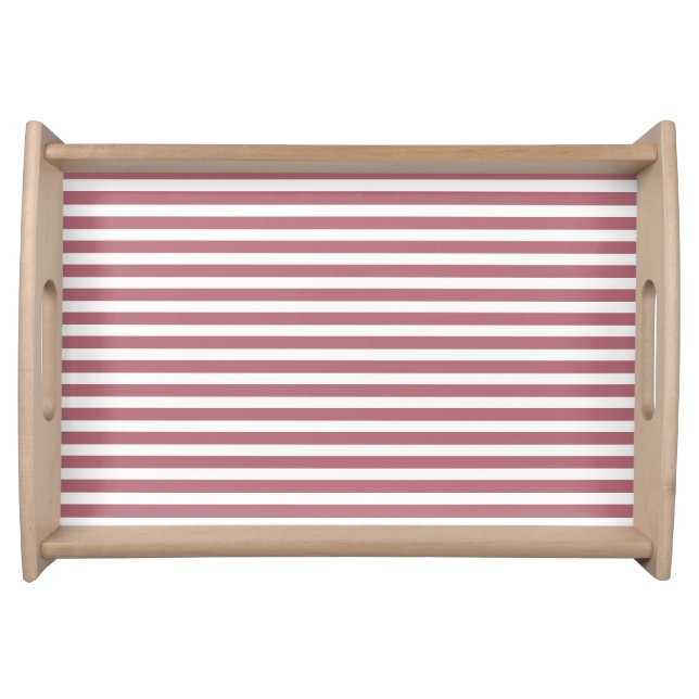 Rose Gold White Simple Horizontal Striped Serving Tray (Front)